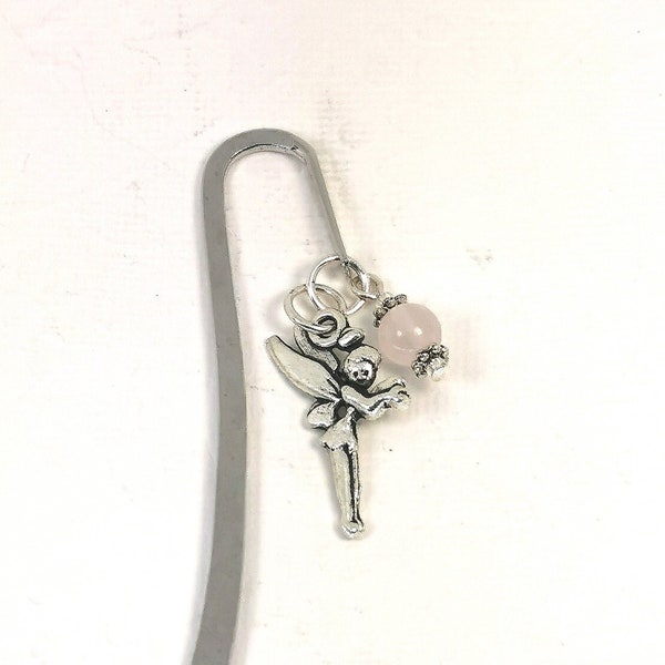 Tinkerbell Charm - Beaded Tinker Bell Bookmark - Girls Bookmark - Genuine Stone Beaded Silver Metal Bookmark SBK039