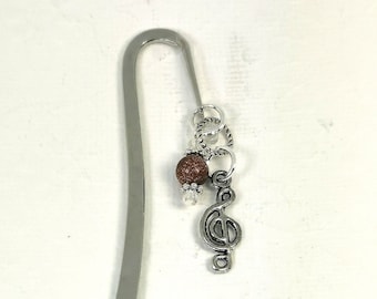 Music Bookmark  - Charm Bookmark - Silver Metal Book mark For Music Teacher - Beaded Genuine Stone Bookmark  SBK032