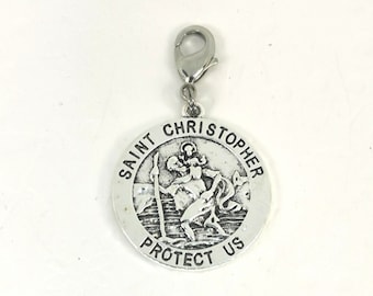 Saint Christopher Clip on Keyring Charm |  Be Safe Protection Clip Keychain | St Chris gift Gift | New Driver | Protected clip on bag charm