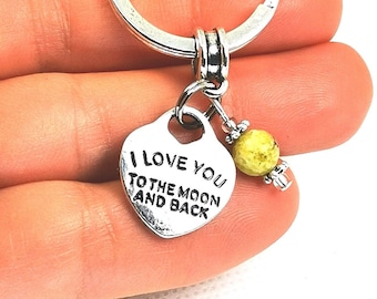 Gem stone Keychain | Love Key chain | To the Moon and Back KeyRing | Gemstone key chain | Love you Beaded Key chain | Charm keychain Key137