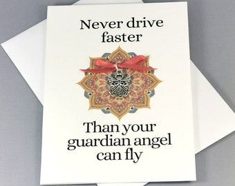 Guardian Angel Driver Protection - Guardian Angel Protection charm Card - Never Drive Faster Card - New Driver Card - Stay Safe Always Card