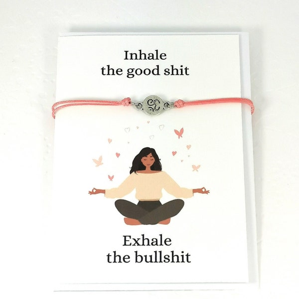 Exhale inhale Carded adjustable Bracelet with card - Anxiety relief Gift - Stress relief Gift- Gift for stressful situations - Yoga Bracelet