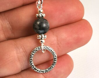 Larvikite Karma Keychain Charm - Genuine Larvikite Stone and Circle Charm on Lobster Claw - Make Your Own Key Ring - Karma Bracelet - SCC637