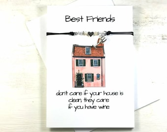 Bracelet Gift Card | Best Friendships card with Wine Glass charm Bracelet | Bestie bracelet | Best Friend Fun Card | Great Friends Gift