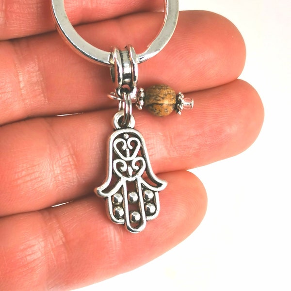 Hamsa Hand Gemstone Keychain | Protection Key Ring | Good Luck and Happiness Keyring | Hamsa Amulet Key Chain  Good Luck keyring Key172