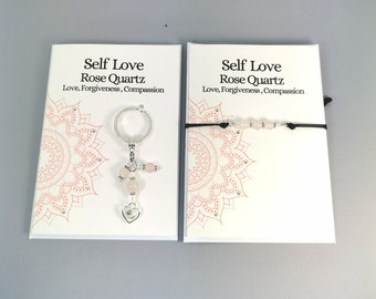 Self Love Bracelet - Keychain - Rose Quartz Bracelet - Healing Keychain- love compassion Keychain- Forgiveness Bracelet - Gemstone gifts
