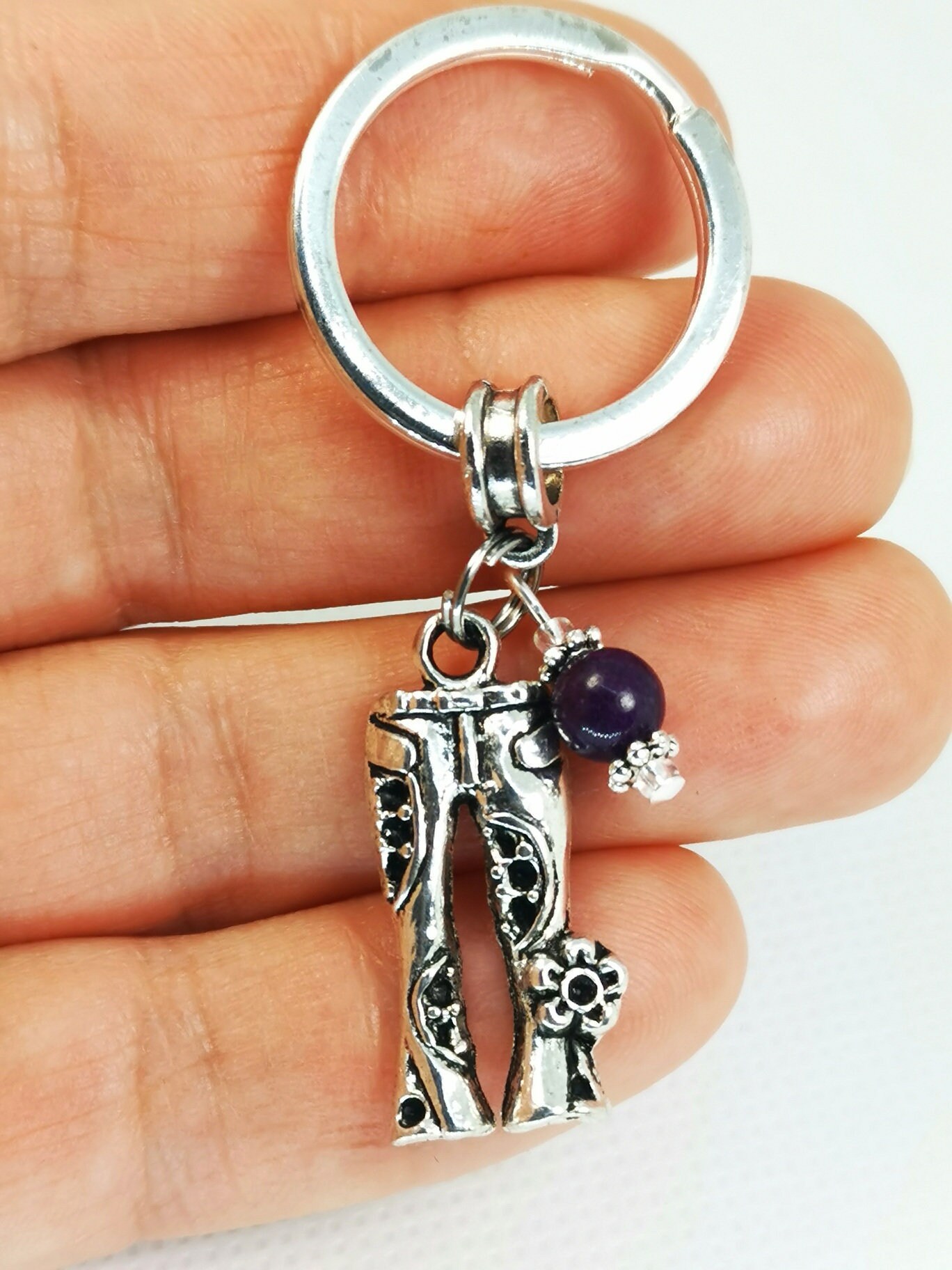 Bellbottom Jeans Keychain - Groovy Hippie Pants Key Ring With Amethyst ...