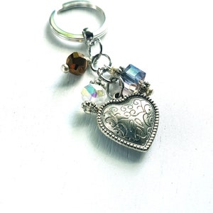 Heart Keyring - Engraved Heart Keychain -  Mothers Love Keyring - Womens beaded Keychain - Follow Your Heart -KEY103