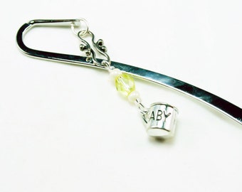 Baby Bookmark. Baby Shower Gift.  New MomBookmark, Baby Cup Bookmark, Mother Bookmark, Unique Bookmark, Silver Tone Metal Bookmark SBK011