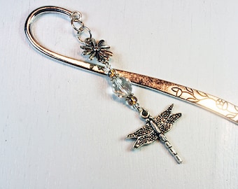 Teachers Gift - Teacher bookmark -Dragonfly Bookmark - Crystal Bead Bookmark - Engraved Book mark Nature Bookmark- Gardener Bookmark. LBK073
