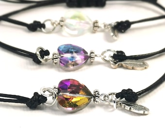 Adjustable heart Bracelet | Faceted Glass Heart Friendship Bracelet | BFF | Heart Bracelet gift | Love Bracelet | Friends Heart Bracelet