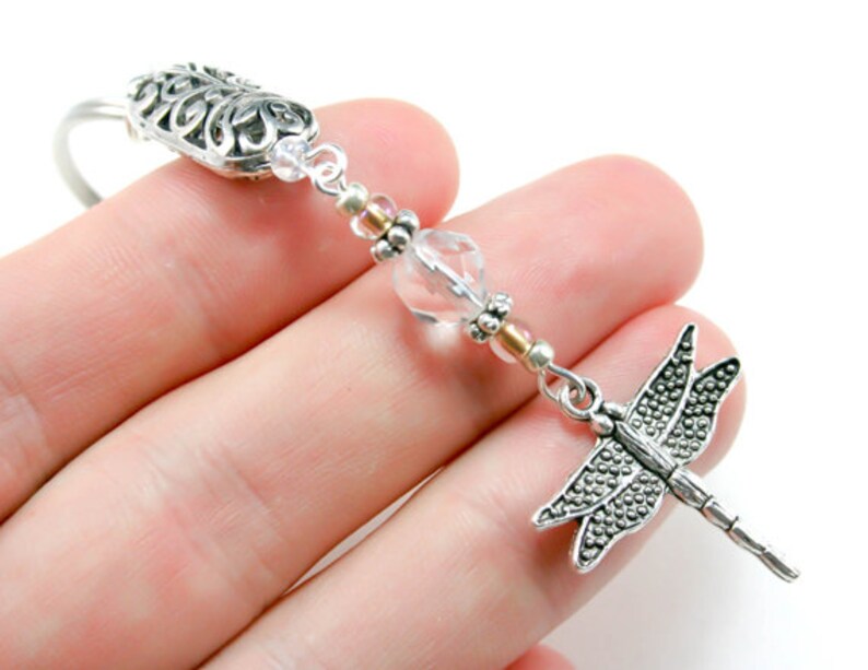 Dragonfly Keychain Silver Beaded Keychain Dragonfly Key Etsy