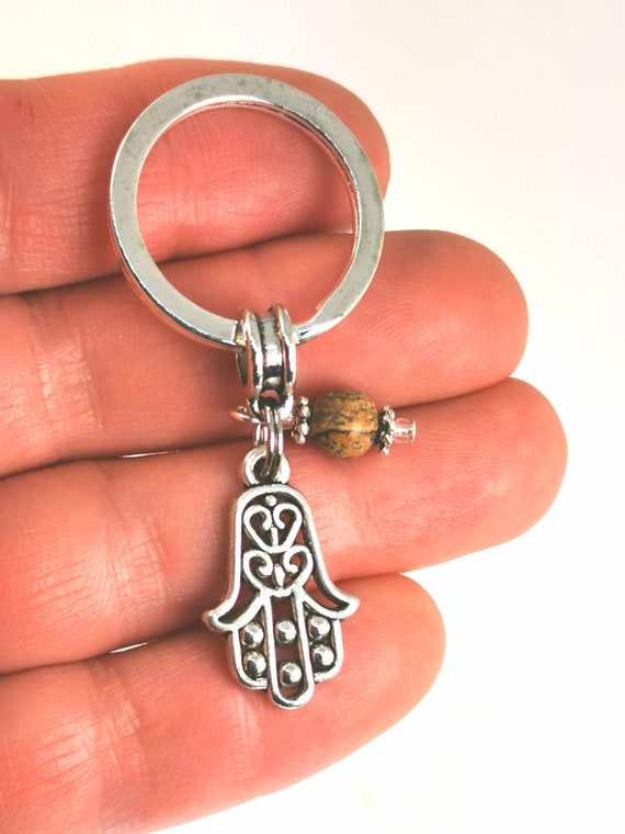 Hamsa Hand Gemstone Keychain Protection Key Ring Good Luck and