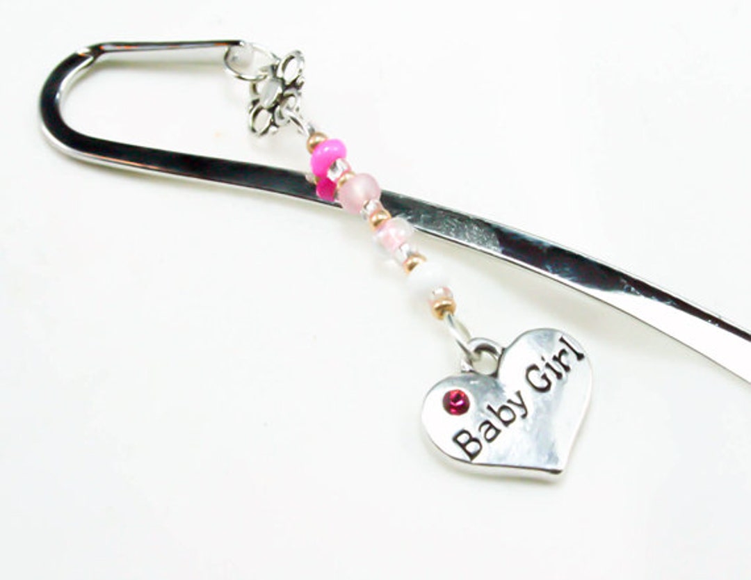 New Baby Girl Charm. Baby Shower Favor. Silver Bookmark for Etsy