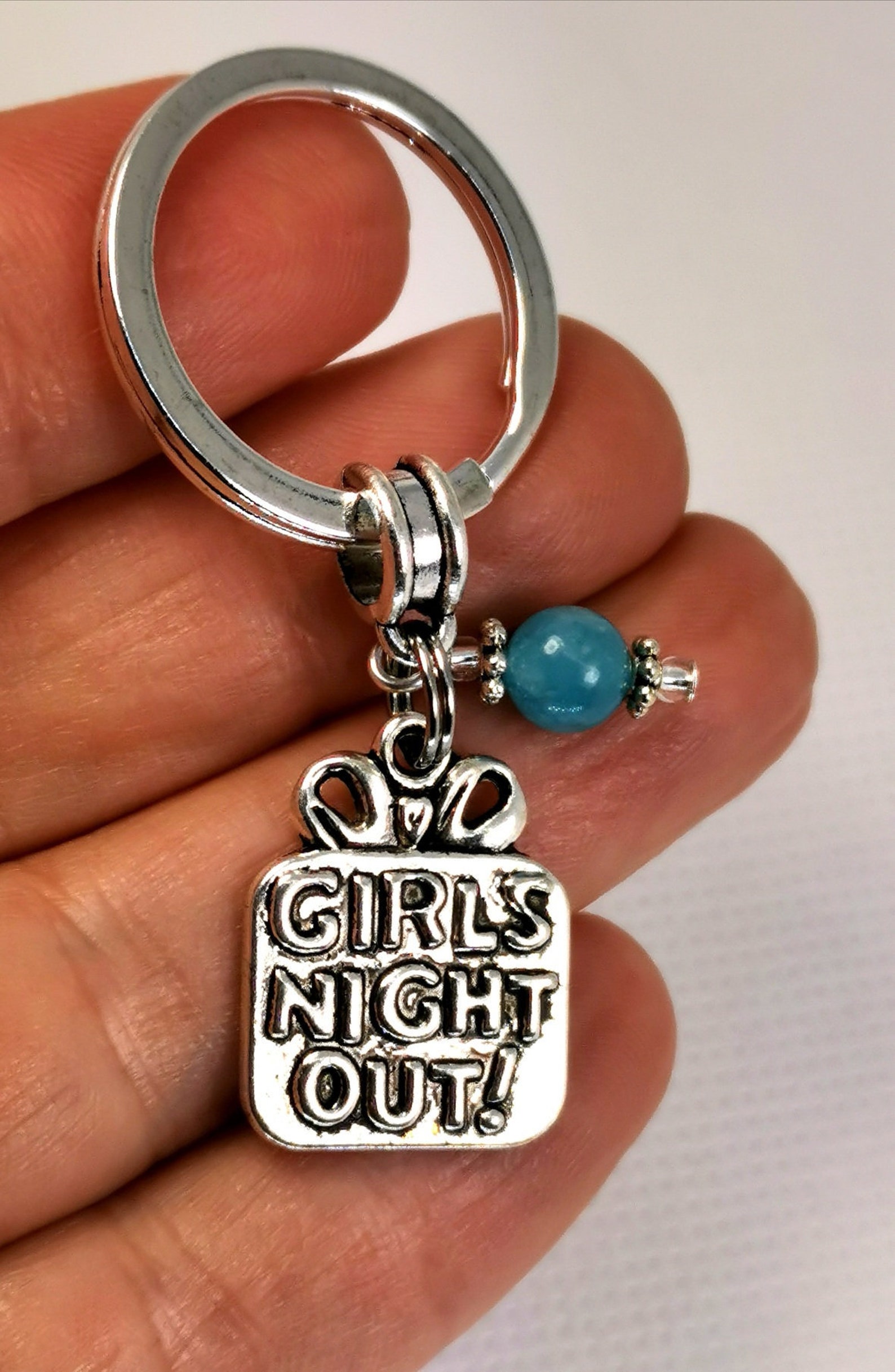Girls Night Out Keychain With Blue Quartz Ladies Night Key Ring for
