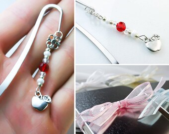Teachers Bookmark. Red Crystal Beaded Book Mark. Apple Bookmark. Simple and Sweet Beaded Bookmark. SBK022