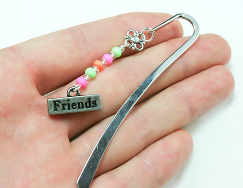 Friends Bookmark. Beaded Bookmark Gift. Best Friends Book Mark, Metal Bookmark , Gifts Under 5 Dollars, Book Lover Gift, Bookmarker SBK018 image 2