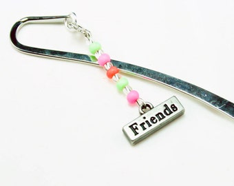 Friends Bookmark. Beaded Bookmark Gift. Best Friends Book Mark, Metal Bookmark , Gifts Under 5 Dollars, Book Lover Gift, Bookmarker   SBK018