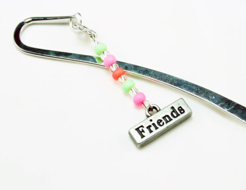 Friends Bookmark. Beaded Bookmark Gift. Best Friends Book Mark, Metal Bookmark , Gifts Under 5 Dollars, Book Lover Gift, Bookmarker SBK018 image 1