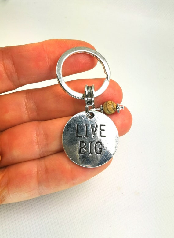 beyondcharms Live Big Keychain with Sandstone - Good Life, Good Vibes Key Ring - Genuine Sandstone Key Chain - Key132