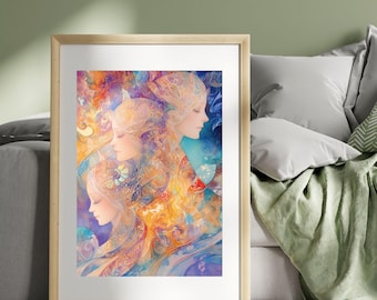 Divine Feminine Art Print, Ethereal Goddess Poster, Spiritual Awakening Wall Art, Boho Mystical Decor