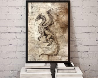 Dragon Print – Vintage Fantasy Art, Dark Academia Wall Decor, Witchcore Printable