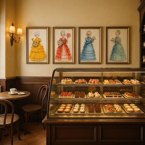 French Cafe Prints, Bakery Wall Art, Cute Old Ladies with Cakes, Kitchen Pastry Decor, Dessert Art for Patisserie