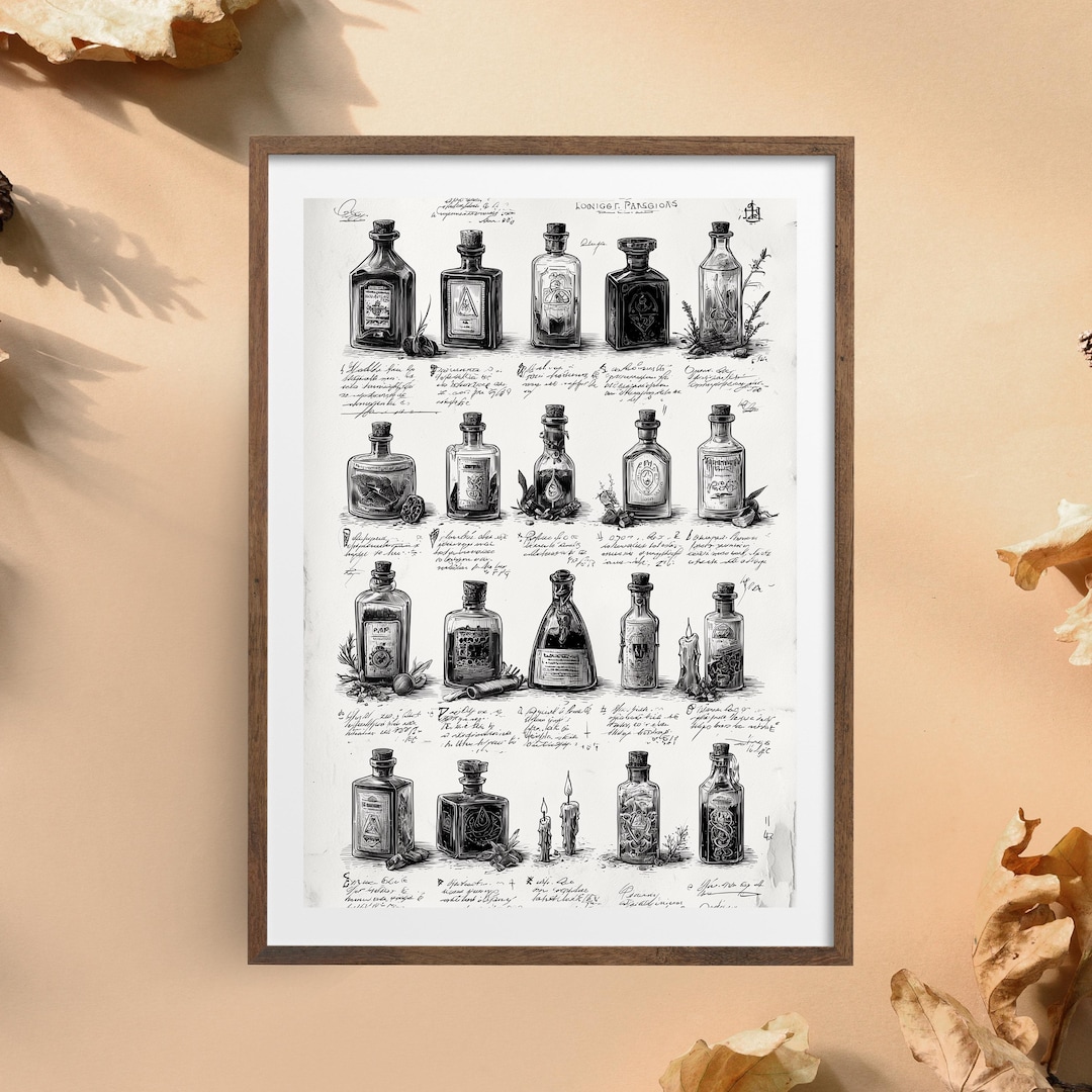 Witch Potion Bottle Art Print – Black and White Vintage Magic Wall ...