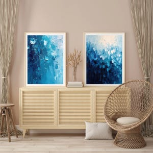 Blue Abstract Digital Prints Bundle, Modern Wall Art, Ocean Inspired Printable Decor, Set of 5 Blue Textured Prints for Home or Office