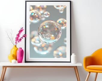 Glass Bubbles Print, Floating Bubble, Minimalist Glass Sphere Wall Art