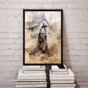 Witch Cottage Printable Art – Gothic Wizard Digital Wall Print, Halloween Witch House Sketch