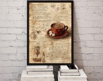 Heiße Schokolade Weihnachten Art Print – Vintage Kakaotasse Zeichnung, Urlaub Küche Wandkunst