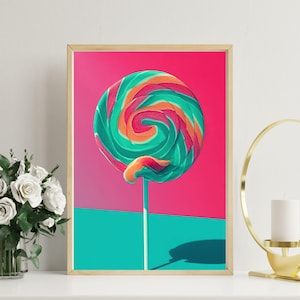 Lollipop Poster, Pop Art Candy Print, Colorful Sweet Wall Art, Bright Modern Kitchen Decor, Vibrant Sugar Pop Print, Candyland Poster