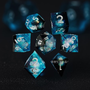 Liquid Core DnD Dice Set | Sharp Edge Resin RPG Dice | D6 D20 Dice for Dungeons and Dragons | Black, Blue & More Color Variants