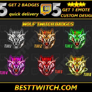 Sous-badges Wolf Twitch, emotes Twitch / Badges Wolf pour streamers / Badges d&#39;abonné
