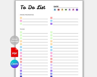 Minimalist Digital To-Do List Template, Shopping List, To Do List Printable, Canva Template, To Do List Notebook, Digital Template, checklis