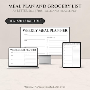 Tygodniowy plan posiłków i lista zakupów | Planer menu do wydruku i wypełnienia | Planer przygotowywania posiłków i diety