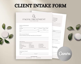 Editable Facial Consultation Form, Esthetician Client Intake, Beauty Salon Canva Template