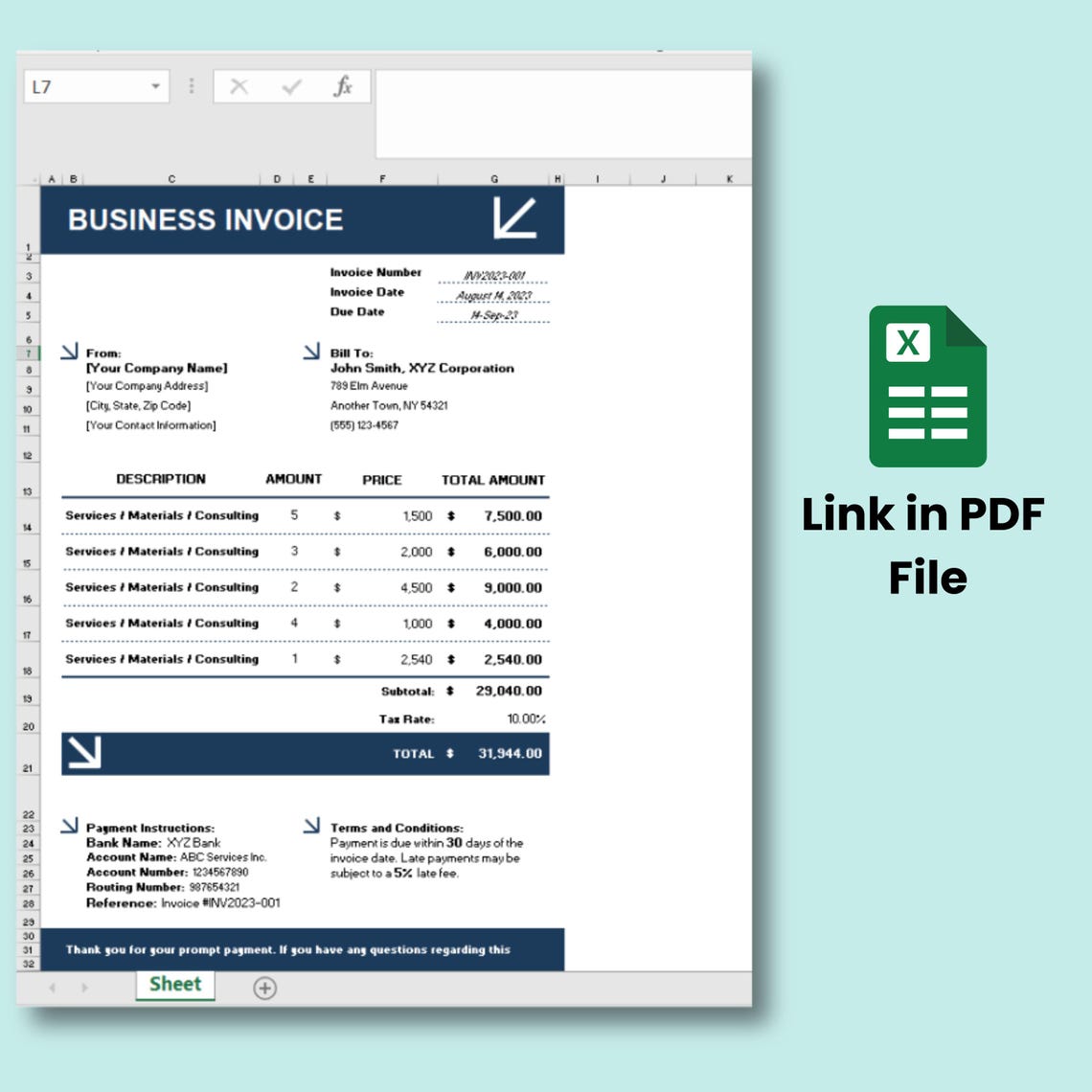 Editable Business Invoice Template | Google Sheets & Excel | Small ...