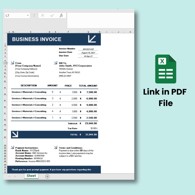 Editable Business Invoice Template | Google Sheets & Excel | Small ...