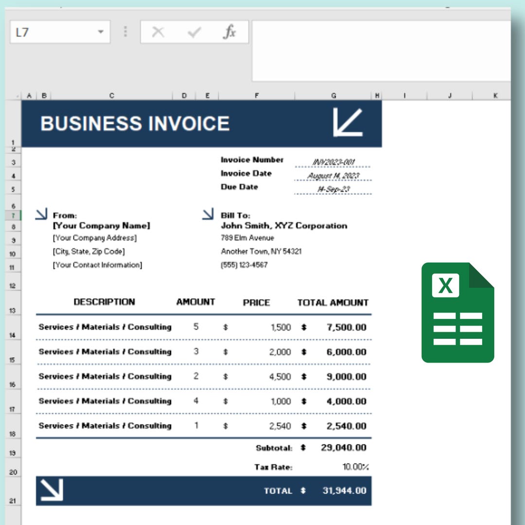 Editable Business Invoice Template | Google Sheets & Excel | Small ...