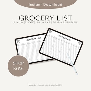 Editable Grocery List Template | Digital Shopping Checklist & Meal Planner PDF