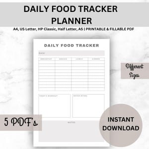 Afdrukbare dagelijkse voedseltracker | Maaltijdplanner en voedingsdagboek | Sjabloon voor voedingsdagboek | Maaltijdschema pdf | Digitale download | Dagplanner