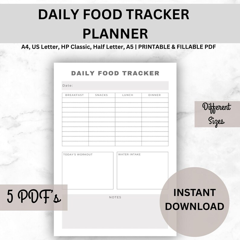 Daily Food Tracker Printable | Meal Planner & Nutrition Journal | Food ...