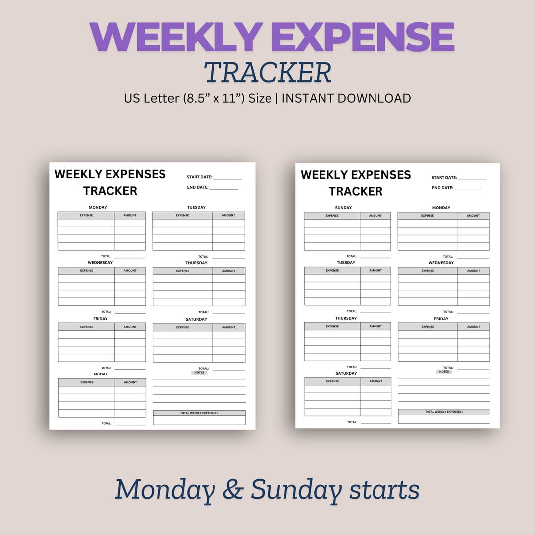 Printable Weekly Expense Tracker | Budget & Savings Planner | Business ...