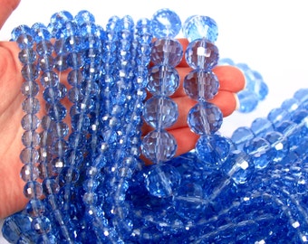 6mm / 8mm / 14mm / 16mm Sapphire Blue Designer Crystal Faceted Round Beads disco ball -  PICK SIZE