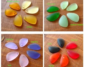 2 / 4 pcs Yellow 21mm SMALL earring size wing Eclipse sea beach glass teardrop pendant bead frosted drop recycled matte