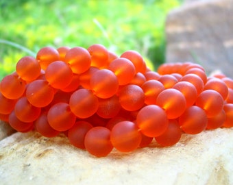 7" 4mm 6mm 8mm 10mm Orange sea beach velvet glass beads matte frosted small round