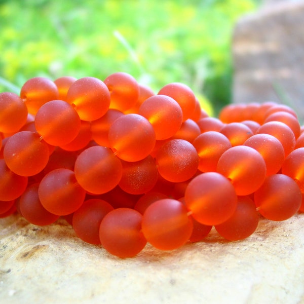 7" 4mm 6mm 8mm 10mm Orange sea beach velvet glass beads matte frosted small round