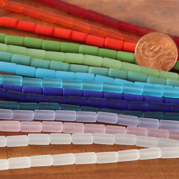 1 /2 8" 8mm x 4mm tube barrel nugget rice sea beach glass Beads frosted recycled - Pink Red Green Aqua Royal Blue White Orange Lavender Opal